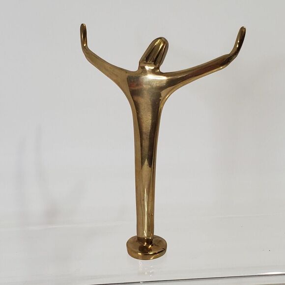 Brass Brutalist Jesus Christ Outstretched Open Arms Figurine MCM 5" Vintage - Picture 5 of 8